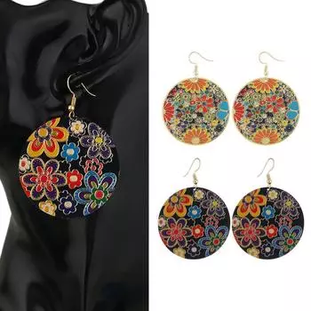 Винтажные женские красочные цветочные краски, круглые висячие серьги-крючки, клубные ювелирные изделия разноцветный