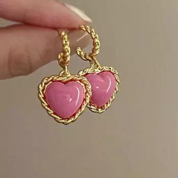 Винтажные женские металлические серьги ярких цветов в форме сердца, уникальный дизайн и простой стиль розовый