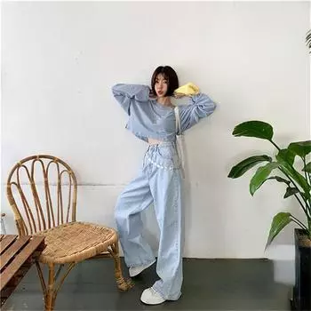 Винтажные женские модные женские широкие джинсы с высокой талией y2k, мешковатые женские джинсовые капри, прямые брюки, джинсовые брюки для мамы S светло-синий