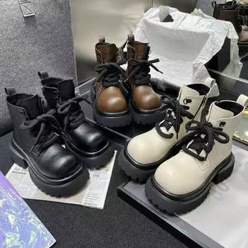 Винтажные женские мотоциклетные ботинки на платформе, модные туфли на шнуровке, осень-зима, женские короткие ботинки в британском стиле 35