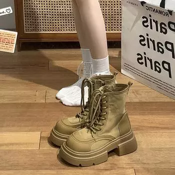 Винтажные женские мотоциклетные ботинки на платформе, модные туфли на шнуровке, осенне-зимние женские элегантные современные короткие ботинки 35