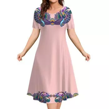 Винтажные женские платья Летние роскошные этнические принтованные платья Женское платье с коротким рукавом Модная одежда S