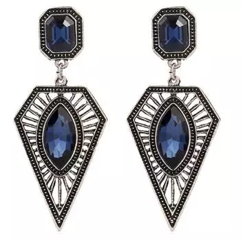Винтажные женские полые треугольные серьги из искусственного сапфира, вечерние свадебные украшения, подарок чёрный