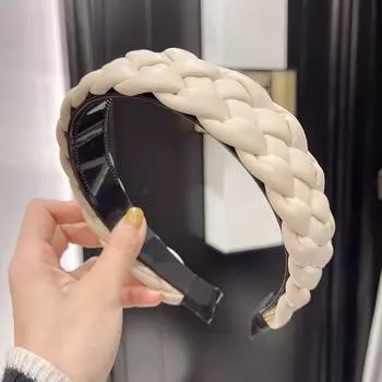 Винтажные женские повязки для волос из искусственной кожи, широкие косички, аксессуары для волос, женские обручи для волос для взрослых, однотонные повязки на голову Size fits all