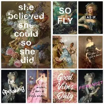 Винтажные женские принты в области прав феминисток, настенные художественные картины на холсте, ретро-фигурки для девочек, цитаты, постеры для гостиной, домашний декор, изображение 21x30cm No Framed белый