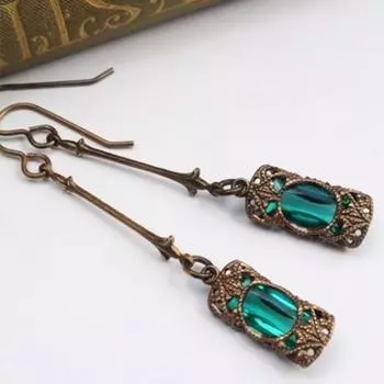 Винтажные женские резные подвески из искусственного драгоценного камня, висячие серьги-крючки, ювелирные изделия зелёный