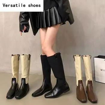 Винтажные женские сапоги до колена в ковбойском стиле, модные разноцветные туфли осень-зима, лаконичные длинные сапоги-ботинки для женщин 35