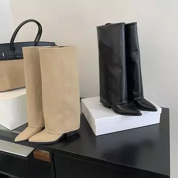 Винтажные женские сапоги до колена в ковбойском стиле, модная обувь, осенне-зимние женские брюки, длинные, Botas De Mujer 35