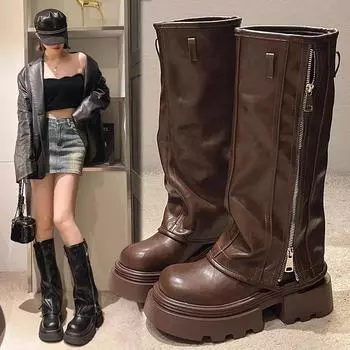 Винтажные женские сапоги на платформе до колена, модные длинные сапоги-ботфорты на высоком каблуке, дизайнерские сапоги на высоком каблуке Botas De Mujer 35