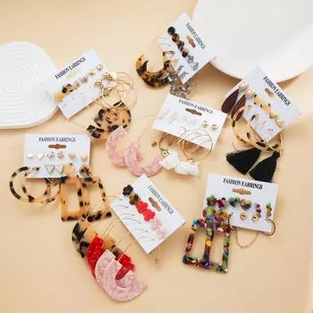 Винтажные женские серьги-капли, комплект богемных акриловых кисточек, длинные серьги с подвеской, геометрические украшения, подарок на вечеринку