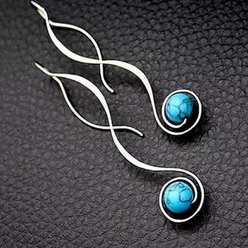 Винтажные женские серьги-капли с бирюзой витой линии синий