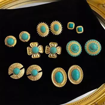 Винтажные женские серьги с бирюзой, модные, легкие роскошные, в античном стиле, тяжелая промышленность, высококачественные серьги