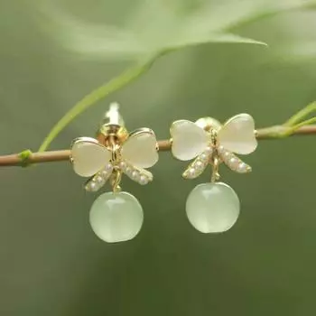 Винтажные женские серьги с цирконом в старинном стиле с камнем «кошачий глаз»