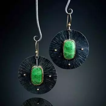 Винтажные женские серьги с инкрустацией из искусственной бирюзы, круглые висячие серьги-крючки, ювелирные изделия, подарок