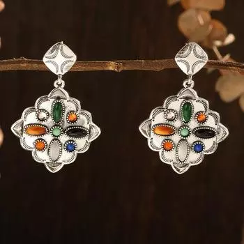 Винтажные женские серьги с полыми изломами серебряный