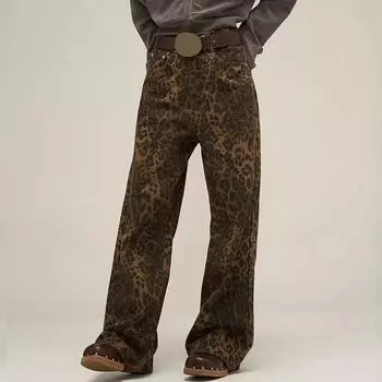 Винтажные женские свободные джинсы с леопардовым принтом, новые весенне-осенние повседневные джинсовые длинные брюки, широкие брюки в стиле ретро в стиле хип-хоп, женские брюки, уличная одежда 572 S