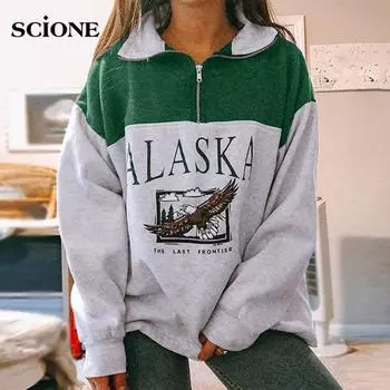 Винтажные женские толстовки на молнии, уличная одежда, большие размеры S ~ 3XL, толстовки с буквенным принтом, женские свободные толстовки с флисом «Назад к основам» S синий