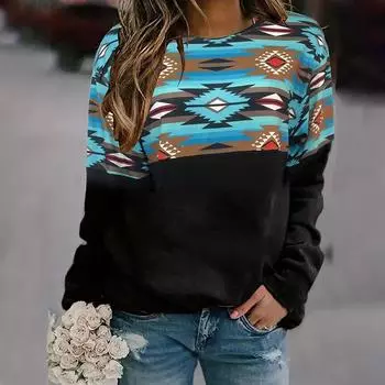 Винтажные женские топы с длинным рукавом, модные футболки с принтом 3D-перьев, женская одежда, зимние свободные свитера с круглым вырезом S