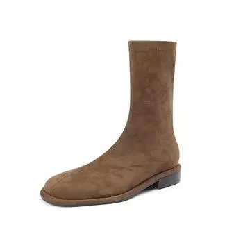 Винтажные женские туфли на плоской подошве, эластичные сапоги Scok, модные элегантные туфли с круглым носком, осенние женские короткие сапоги без застежек 35