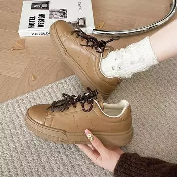 Винтажные женские туфли на шнуровке, удобная и универсальная обувь, спортивная обувь, туфли с круглым носком, модная женская обувь 35 хаки