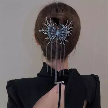 Винтажные женские заколки для волос с цепочкой-бабочкой и кисточками, корейские заколки в виде краба, женские аксессуары для волос, головные уборы 2