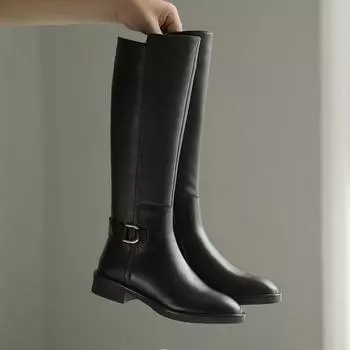 Винтажные зимние женские сапоги до колена, модные молнии сзади, длинные сапоги рыцаря, дизайнерские сапоги на низком каблуке 36