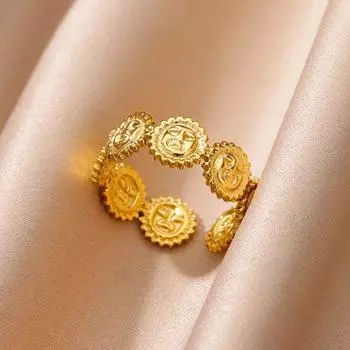Винтажные золотые кольца с цветком солнца для женщин, открытые регулируемые кольца на палец из нержавеющей стали, модные ювелирные изделия для свадебной вечеринки, подарок