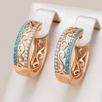 Винтажные золотые полые серьги-кольца для женщин в стиле бохо с цирконием и бирюзой, свадебные украшения в подарок золотой/чёрный