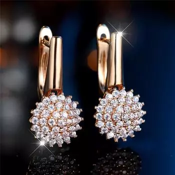 Винтажные золотые серьги-кольца с белым круглым цирконием и подсолнухом для женщин, простые свадебные украшения белый/золотой