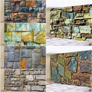 Винтажный 3D гобелен с принтом из каменного кирпича, настенный гобелен большого размера, дешевый настенный гобелен в стиле хиппи в стиле бохо, ткань Мандала 95x70CM