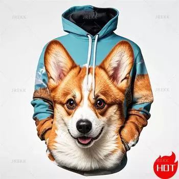 Винтажный 3D милый принт с изображением животных вельш-корги, новинка в толстовках и свитшотах, модная уличная одежда для любителей корги, толстовка с капюшоном, мужская одежда S