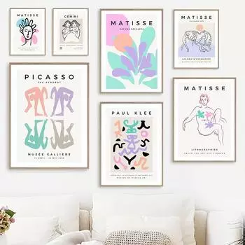 Винтажный абстрактный Матисс Пикассо Коралловое Солнце скандинавские плакаты и принты, настенная живопись на холсте, настенные картины для декора гостиной без рамки 21*30cm