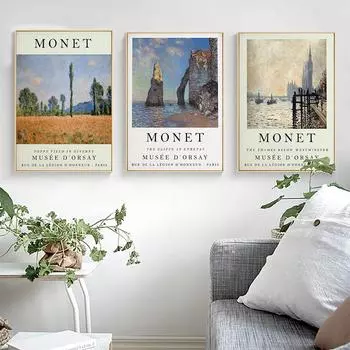Винтажный абстрактный пейзаж, настенное искусство, знаменитый Моне, холст, картина, скандинавский пейзаж, постер с принтом, изображение для гостиной, домашний декор 21cm30cm NoFrame