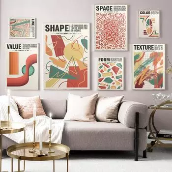 Винтажный абстрактный принт на холсте, цветная линия, текстура, форма, пространство, плакат, изображение, разнообразие, декор для гостиной 21cm30cm NoFrame