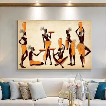 Винтажный африканский женский портрет, настенный художественный холст с принтом, постер, забавная этническая оранжевая картина для подарка, гостиной, домашнего декора, Cuadros 21x30cm No Framed