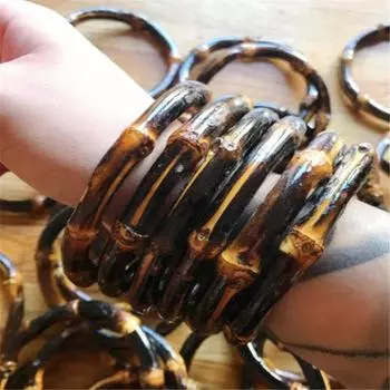 Винтажный экзотический браслет из настоящего бамбукового корня с обожженным тики для женщин, диаметр 6/6.5/7 см, натуральный темно-коричневый браслет,