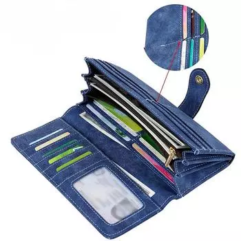 Винтажный элегантный длинный женский кошелек с несколькими слотами для карт, симпатичный универсальный кошелек из искусственной кожи в двойном сложении из мягкой кожи с нулевым размером кредитной карты чёрный