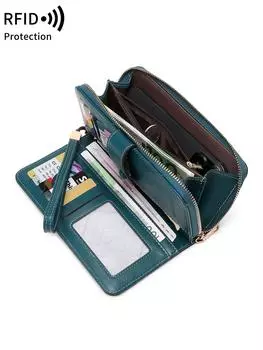 Винтажный элегантный женский длинный кошелек RFID, многофункциональный двойной сгиб на молнии, портмоне, многофункциональный держатель для кредитных карт