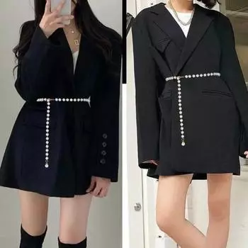 Винтажный элегантный женский пояс с имитацией жемчуга, корейский модный милый стильный пояс-цепочка для дамского платья, узкий пояс золотой