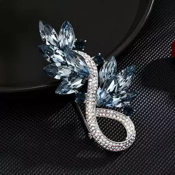 Винтажный элитный бренд класса люкс брошь Crystal Blue Valley Leaf Bouquet Corsage Court Style Accessories золотой