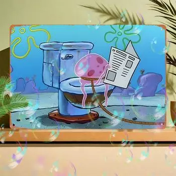 Винтажный алюминиевый металлический знак с рисунком из мультфильма - водонепроницаемый и пыленепроницаемый настенный декор для дома в стиле ретро-эстетики чёрный