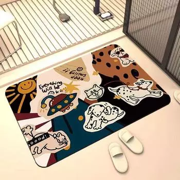 Винтажный американский мультяшный коврик для ванной комнаты с диатомовой грязью, впитывающий нескользящий коврик для спальни, ванной комнаты, входа в дом, ковер 40X60cm 15.7X23.6in