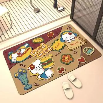 Винтажный американский мультяшный коврик для ванной комнаты с диатомовой грязью, впитывающий нескользящий коврик для спальни, ванной комнаты, входа в дом, ковер 40X60cm 15.7X23.6in