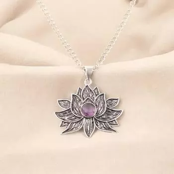 Винтажный аметист драгоценный камень 925 стерлинговое серебро ручной работы цветок ожерелье кулон CP-23-9