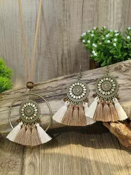 Винтажный этнический праздничный стиль длинные серьги-подвески с кисточками ожерелье набор комбинация женский нежный подходящий повседневный