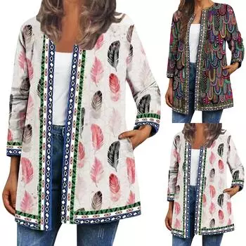 Винтажный этнический стиль принтованный пиджак большого размера, кардиган, женская одежда XXL красный