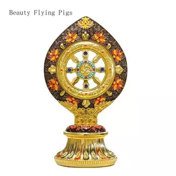Винтажный этнический стиль сплав эмаль цветные тибетские эзотерические предметы бытовая картина Будда передняя часть золотое колесо подношение