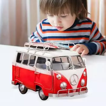 Винтажный автобус, офис, состаренный металлический автобус, скульптура, ретро-миниатюрная статуэтка, модель автомобиля, украшение для домашнего рабочего стола, орнамент для малышей красный