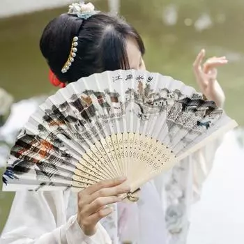 Винтажный бамбуковый складной ручной веер для женщин в китайском стиле, имитация шелка, ручной веер с цветочным узором и вырезом для украшения церкви, подарок для танцевальной вечеринки розовый