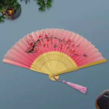 Винтажный бамбуковый складной ручной веер, китайский шелковый цветочный имитация, портативный ручной веер, стильный веер чёрный/розы красного